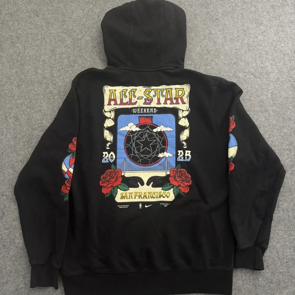 Nike NBA All-Star Weekend 2025 San Francisco Hoodie Black Mens Rose Graphic Sz L